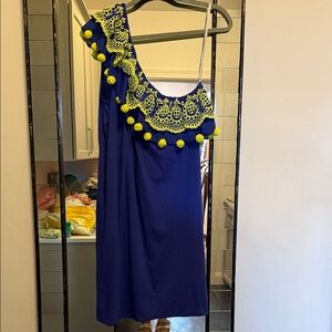 Lilly Pulitzer One Shoulder Dress in Blue with Yellow Details